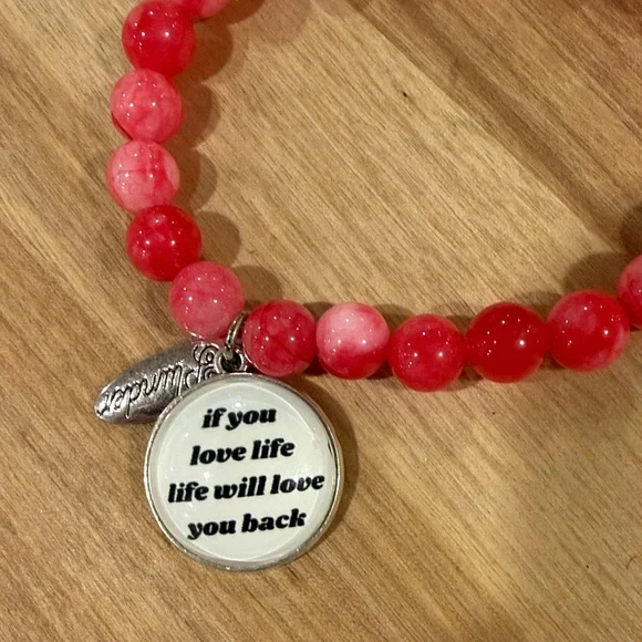 Plunder Red Beaded Bracelet with Inspirational Charms - Picture 2 of 4